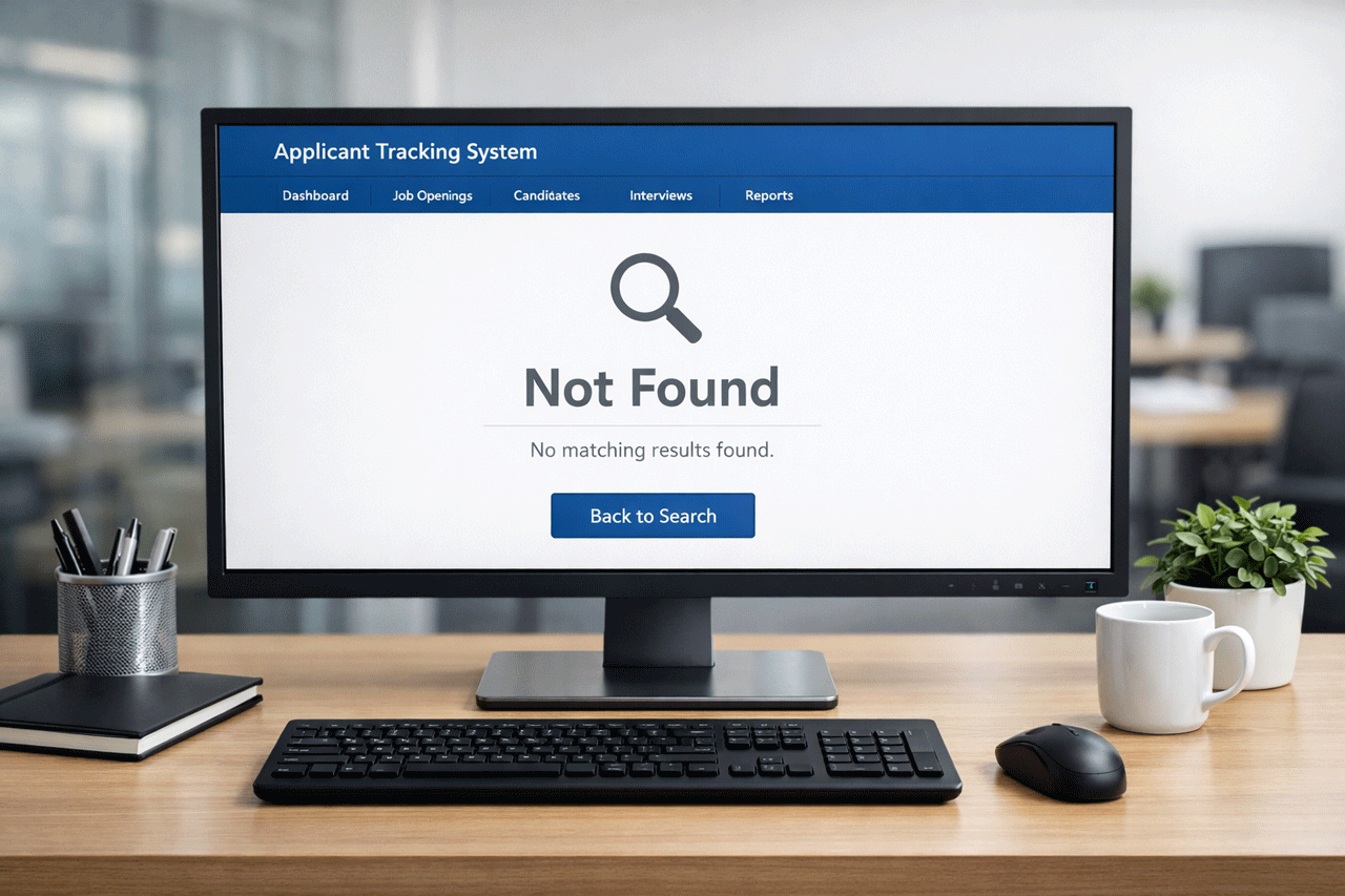 computer monitor auf schreibtisch mit text applicant tracking system no matching results found