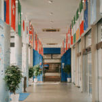 aisle with international flags